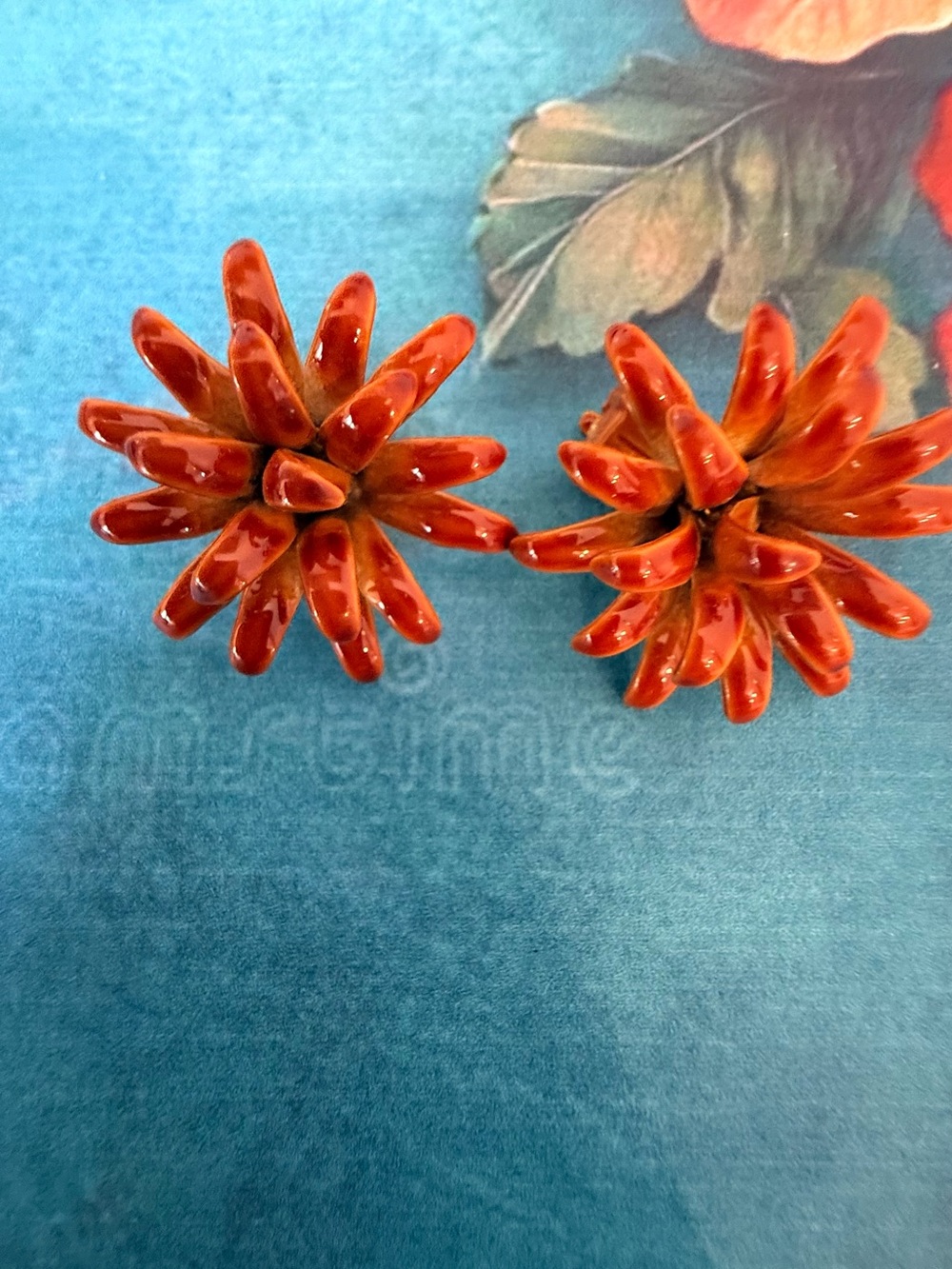 Red Enamel Clip-On Earrings